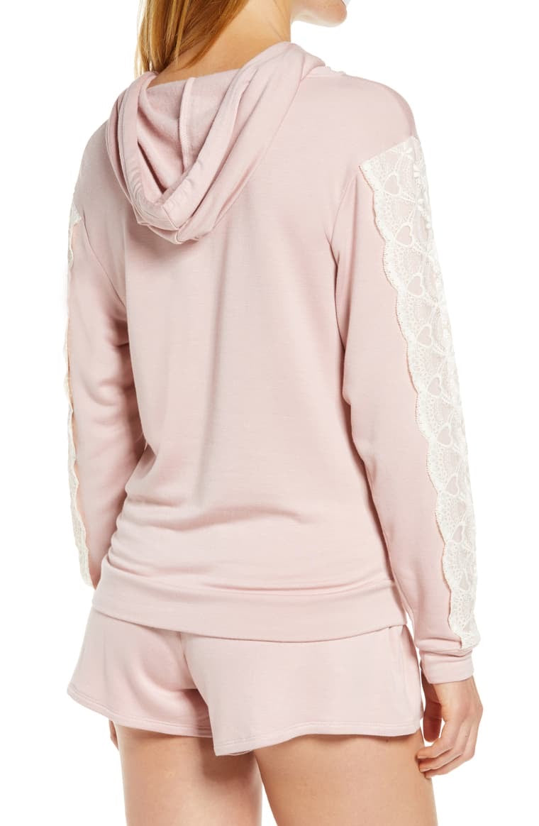 Lace trim French short hoodie Pink pajamas