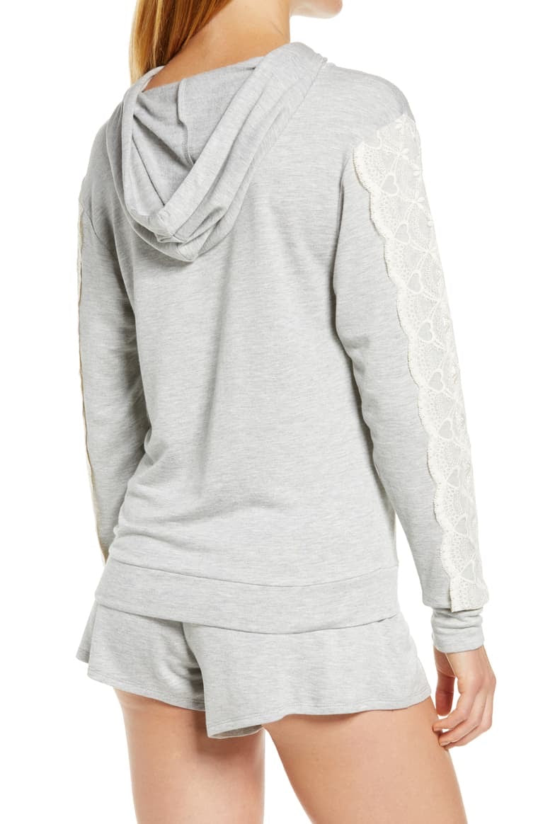 Lace trim French short hoodie Gray pajamas